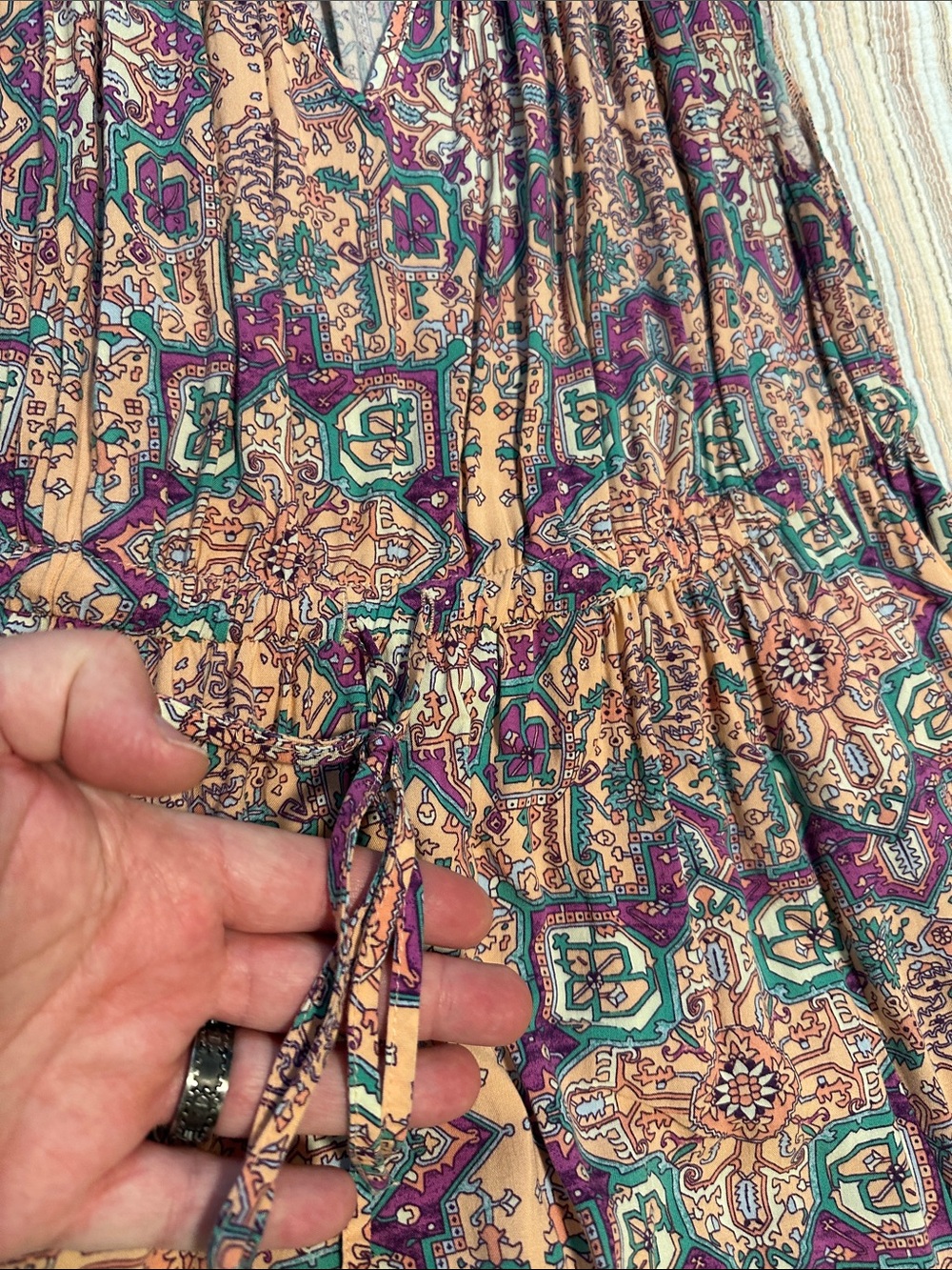 torrid Purple, Peach, and Teal Printed Smocked Maxi Dress - Picture 5 of 9